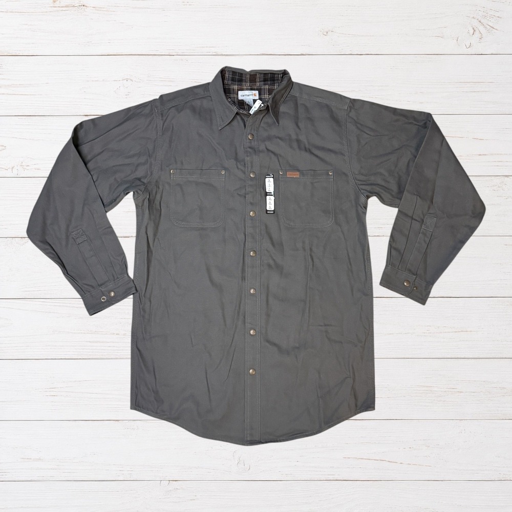 NWT Carhartt S296 Flannel Lined Canvas Shirt Jacket Dark Shadow Gray Large Tall